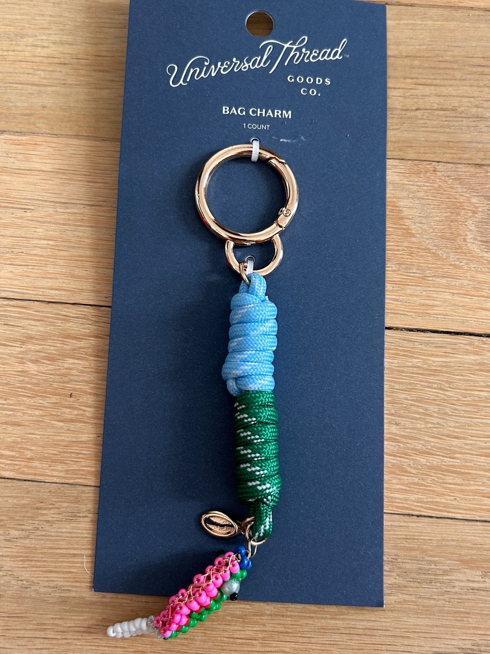 Universal Thread Blue, Green & Pink Beaded Wrapped Keychain